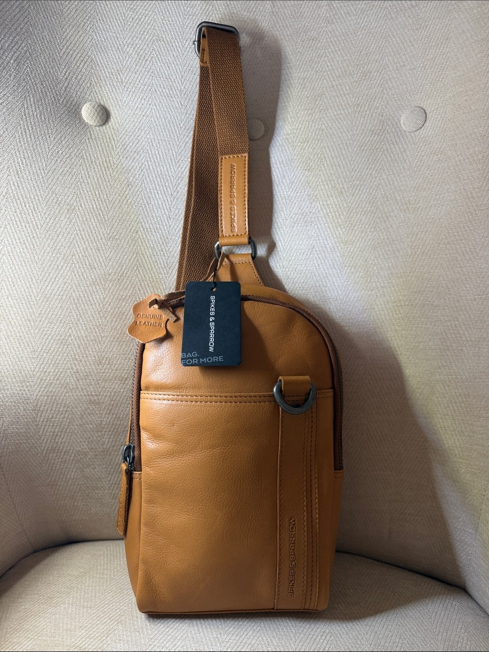 Spikes & Sparrow Tan Leather Crossbody Sling Bag